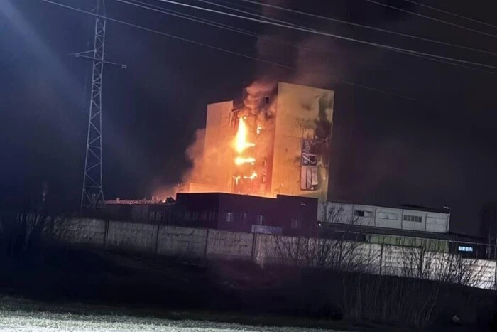 the factory that caught fire after a drone strike