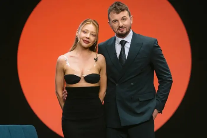 Tina Karol in a revealing dress