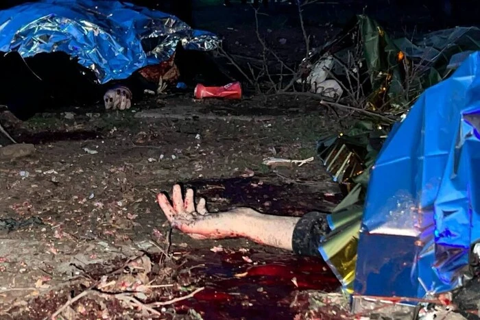 Debris from explosives in Dnipro