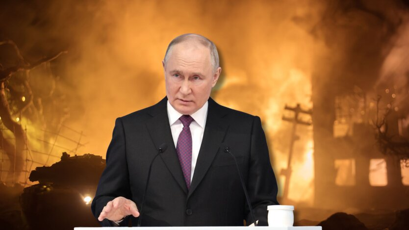 Image of Vladimir Putin consulting about war with shamans