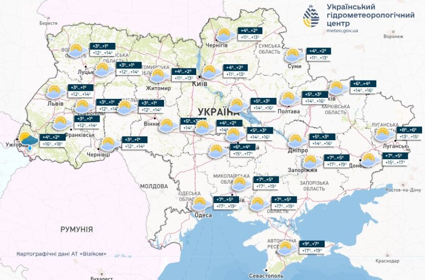 Temperature map for March 26