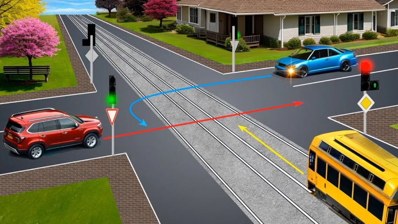 Test der Verkehrsregeln - wer überquert die Kreuzung zuerst