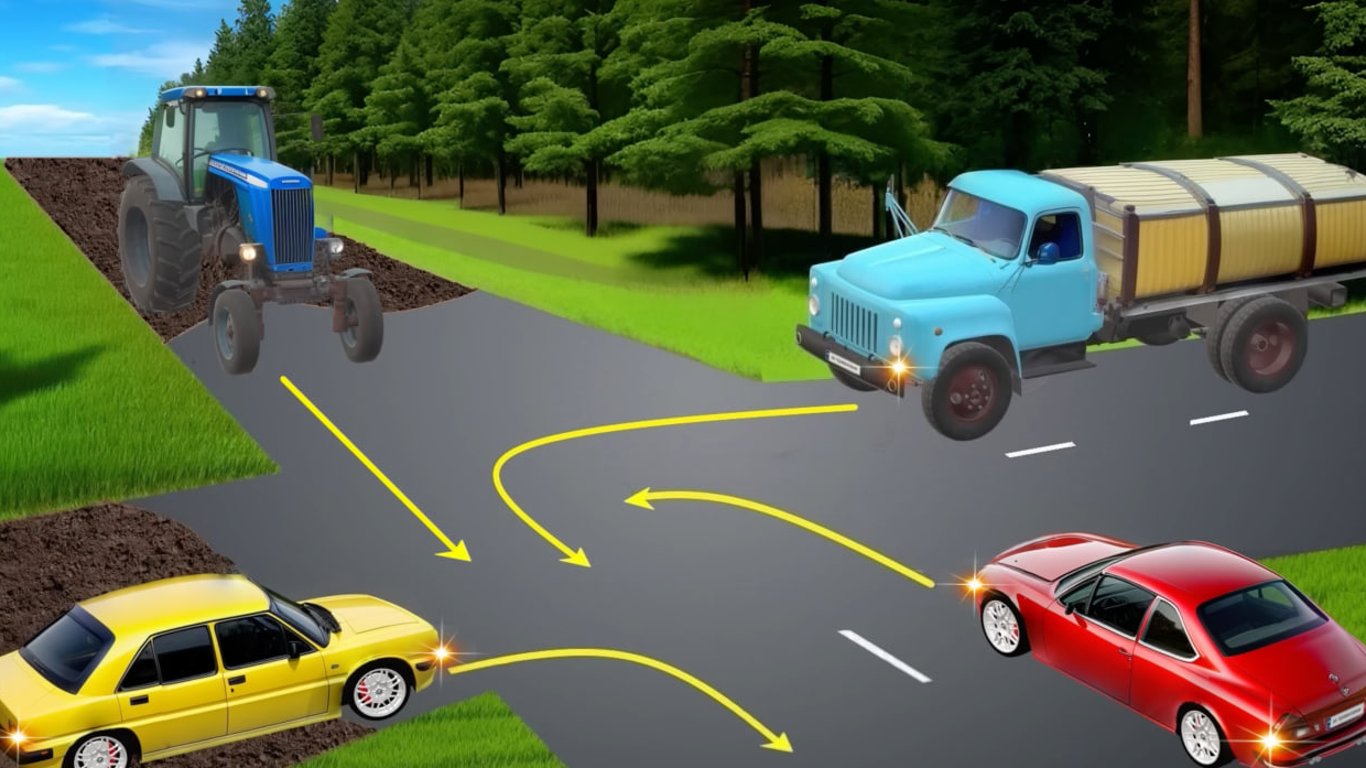 Test der Verkehrsregeln - Wer überquert die Kreuzung zuerst und zuletzt